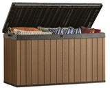 Keter Darwin 150 Gallon Resin Large Deck Box - Organization and Storage for Patio Furniture, Outdoor Cushions, Garden Tools and Pool Toys, Brown & Black