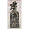 Hot Cast Bronze Sculpture Statue Young Child Fairy Angel Girl Holding Flower Marble Base Brown Finish Handmade