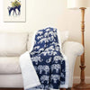 50 X 60 Inches Navy Elephant Parade Throw Blanket for Kids, Reversible White Color Bedding Dotted Elephants Animal Print Zoo Themed Colorful Quilted Plain Weaved Sherpa, Microfiber