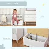 2-in-1 Kids Wooden Toy Storage Bench with Safety Pneumatic Rod Natural