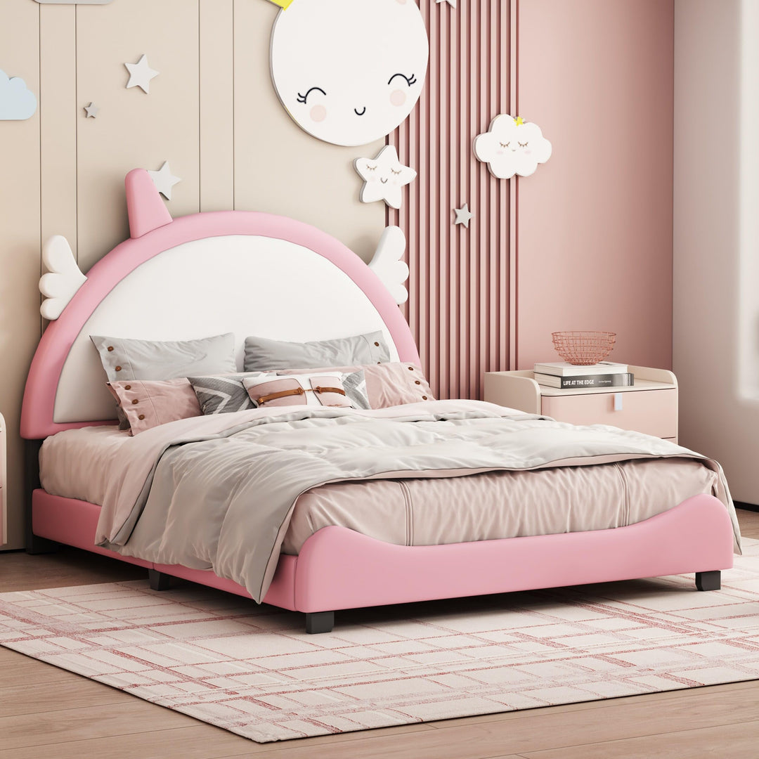 Kid-Friendly Design Full Size Bed Kids Pink Mid-Century Modern