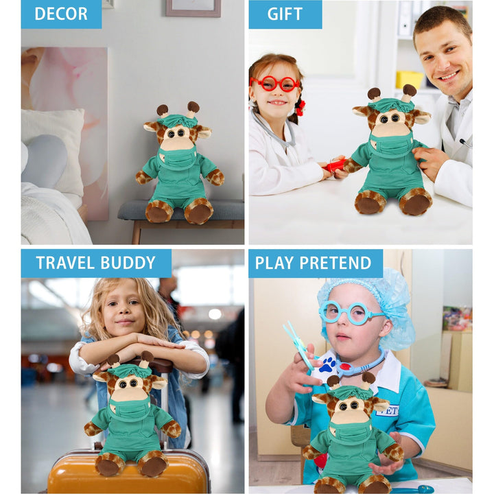 Sitting Giraffe Doctor Plush with Cute Scrub Uniform and Cap 9