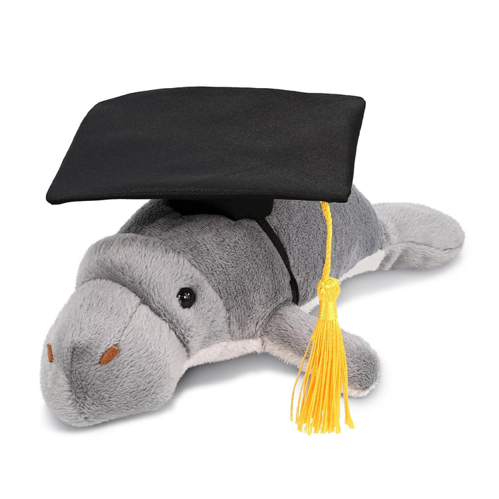 Grey Manatee Graduation Plush Toy with Cap 9 Inches Black Polyester