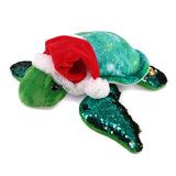 Santa Space Sequin Sea Turtle Stuffed Animal Plush with Hat 12.5 Inches Green Red White Polyester