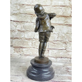 Child Boy Playing Bronze Statue Sculpture igure 10 Inches X 4 Brown