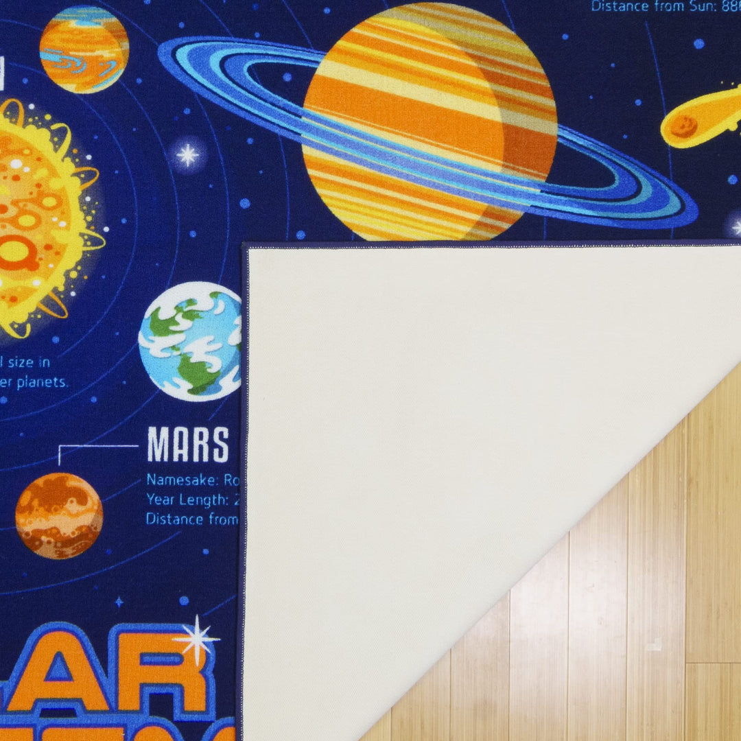 Gertmenian Teach Me Solar System Kids’ Area Rug for Education and Learning | Suitable for Classroom, Bedroom, or Play Area | Ideal for Toddlers, Babies, and Young Children | 6x9ft, Navy Blue 19462