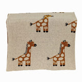 Ivory Giraffe Knitted Baby Blanket Off/White Animal Print Modern