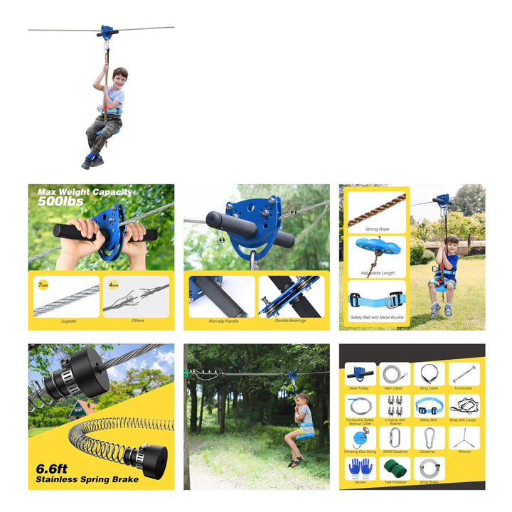 Zip Line Kit for Kids and Adults Included Swing Seat Metal Plastic