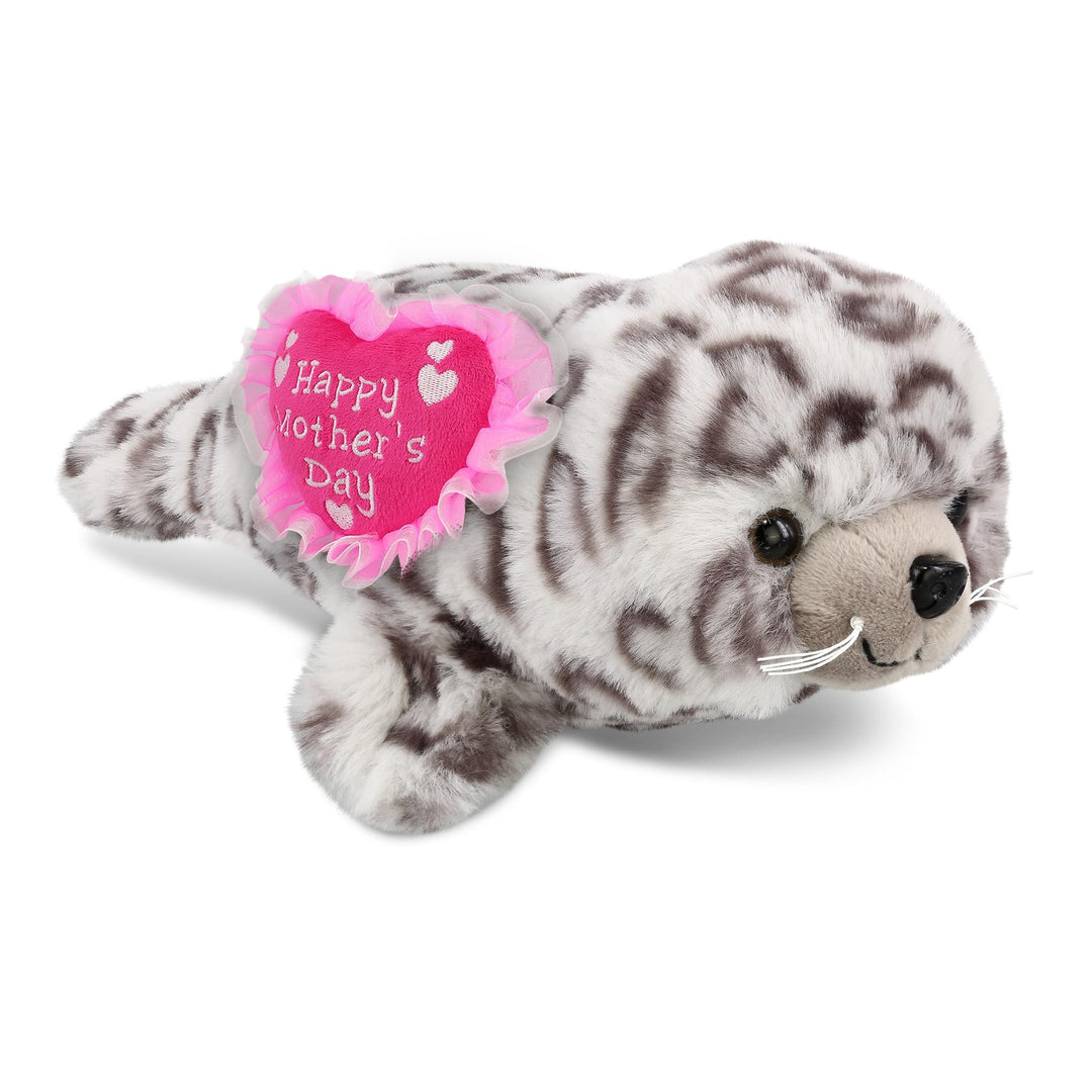 Plush Seal with Pink Heart 10 Inches Beige Polyester