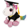 Sparkle Eyes White Unicorn Graduation Plush with Gown and Cap 8 Inches Black Pink Polyester