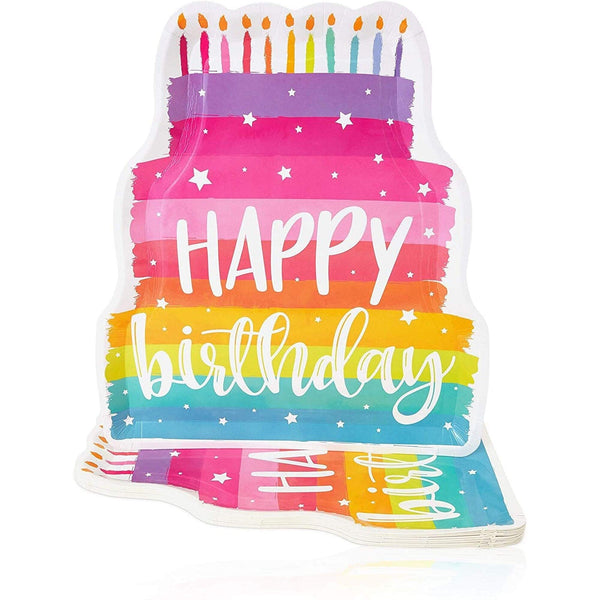 Birthday Cake Die-cut Paper Plates (15 X 13 In 24 Pack) Multi Color Holiday Casual Rectangle Plastic