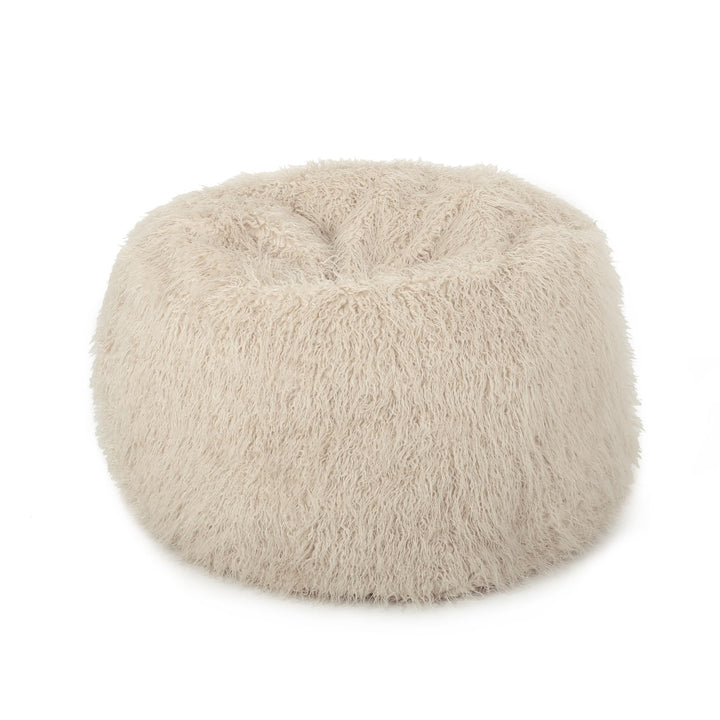 Rounded Fur Bean Bag with Softness and Comfort Brown Modern