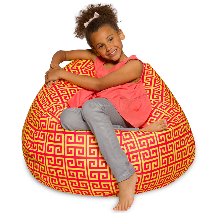 Posh Creations Bean Bag Chair for Kids, Teens, and Adults Includes Removable and Machine Washable Cover, 38in - Large, Pattern Scrolls Red and Yellow