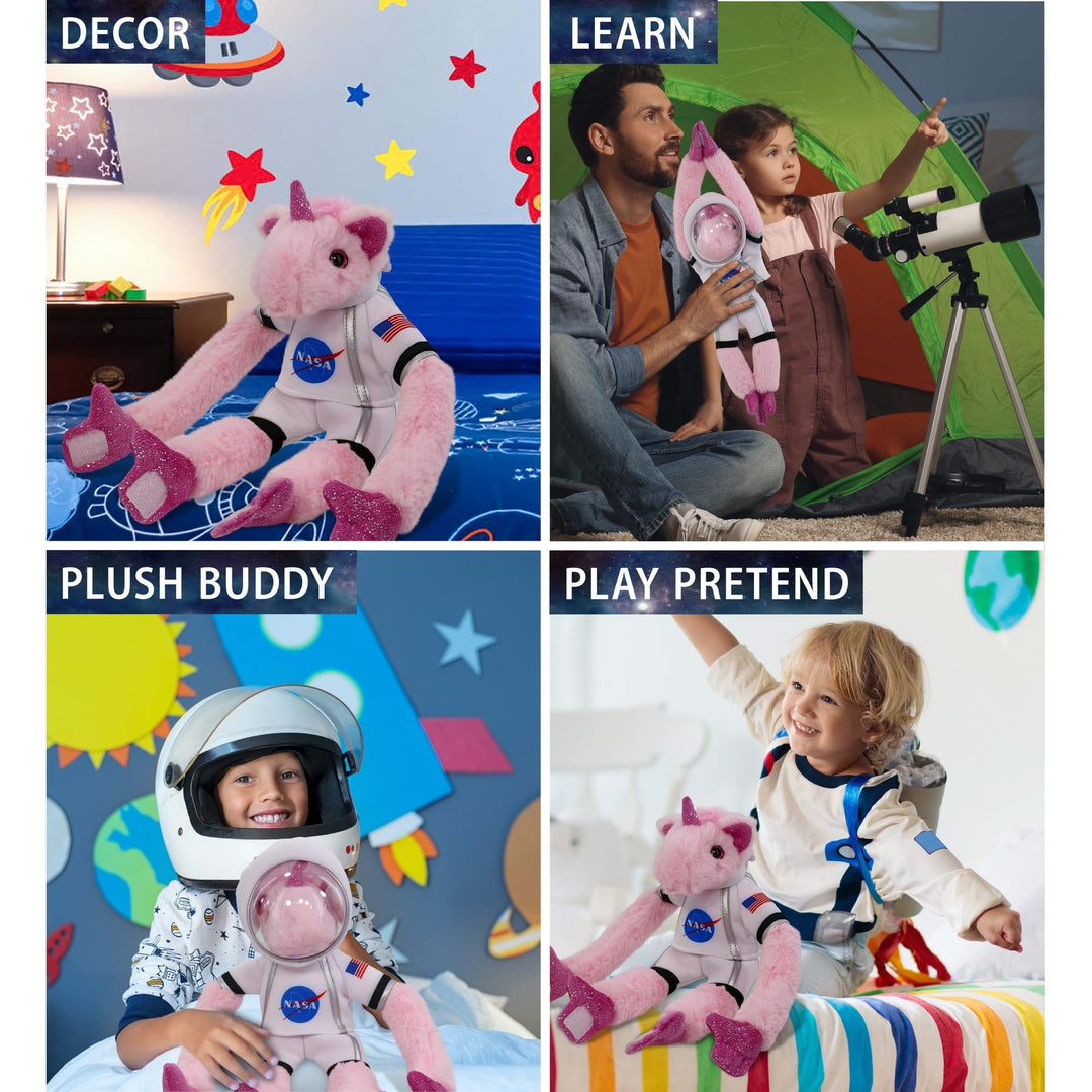 Hanging Pink Unicorn Astronaut Plush with Helmet and Suit 21 Inches