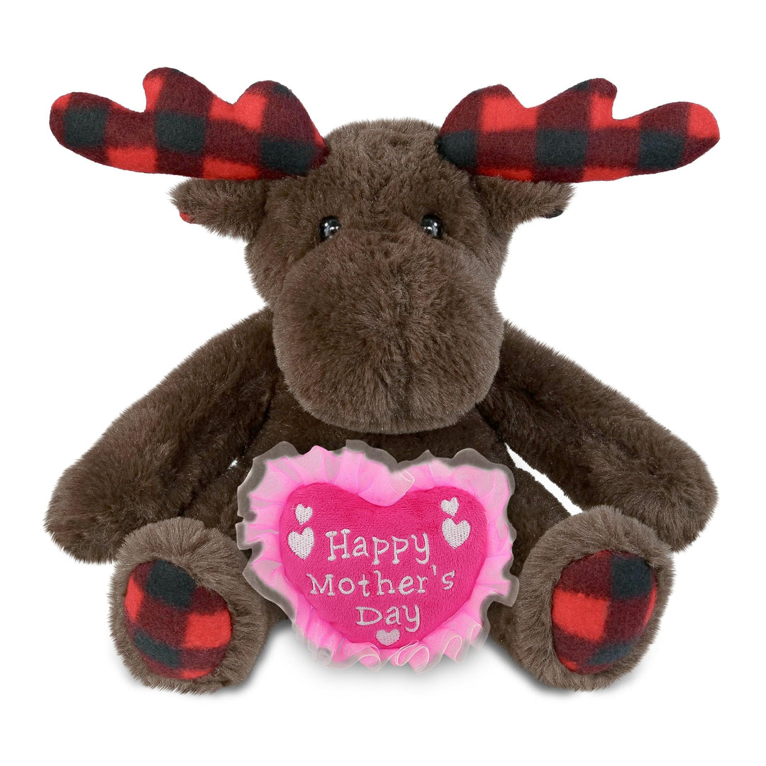 Plush Plaid Brown Moose 10 Inches Black Red Polyester