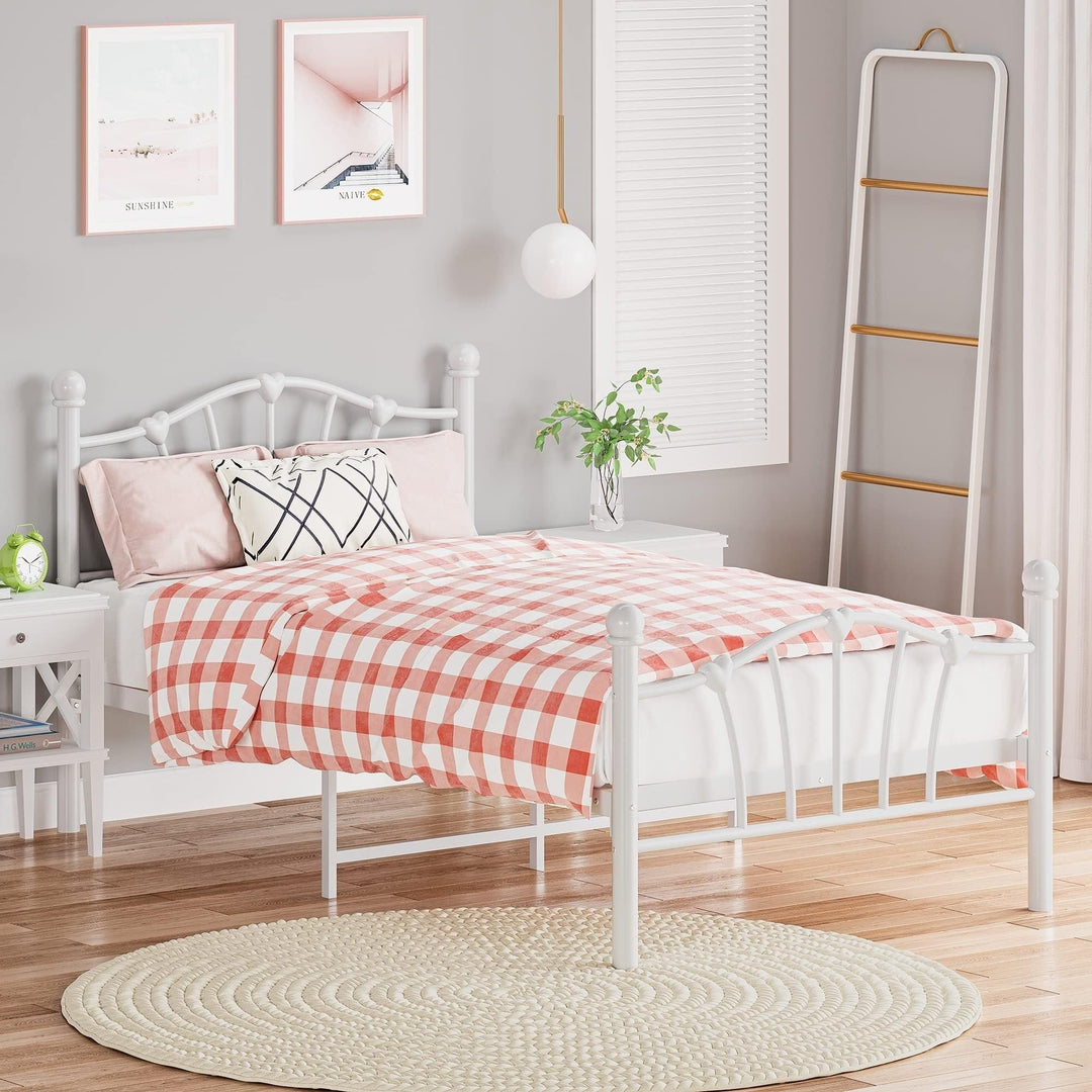 Twin Bed Frame for Kids White Modern Contemporary Metal Natural Finish Headboard Included