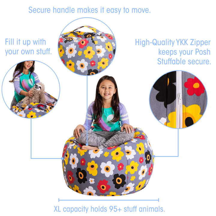 Posh Creations Stuffable Kids Stuffed Animal Storage Bean Bag Chair