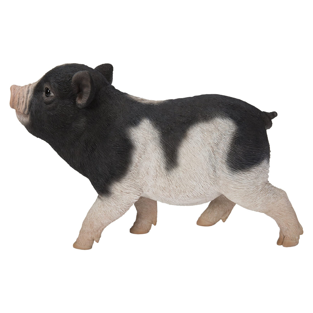 Baby Pig Standing Black and White Ultra Realistic Garden Statue