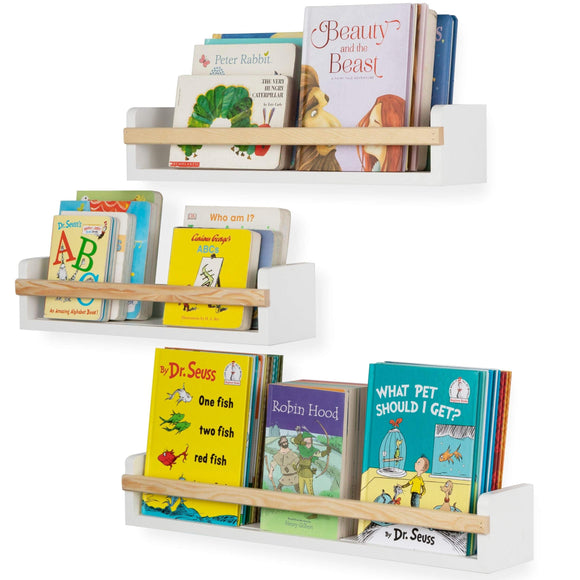 Utah Wood Wall Shelves Kids Bookshelf Set of 3 Toy Storage White