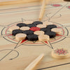 Hey! Play! Carrom Board Game - Wooden Strike and Pocket Game Set with Group of Black and Beige Coins, 2 Red Queen Coins, Striker Coin, and Cue Sticks, Brown