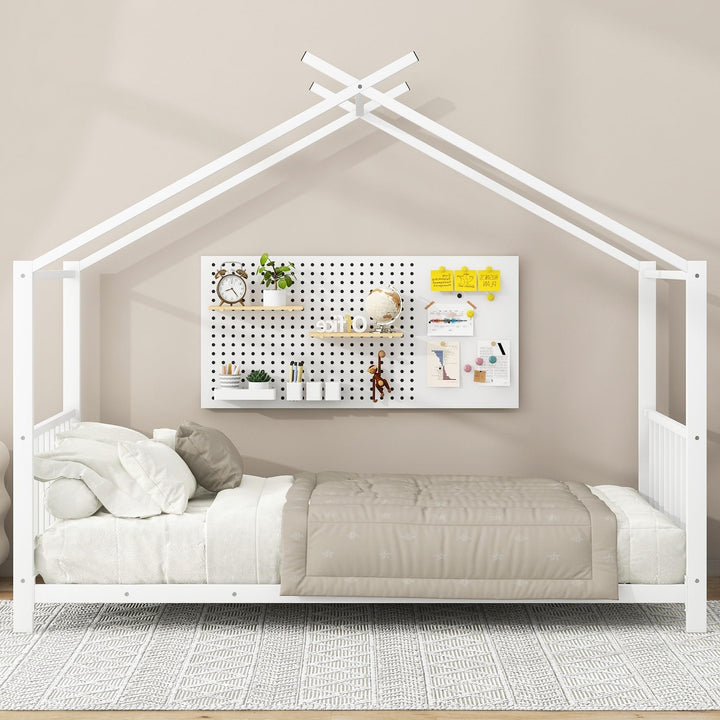 Twin Size Bed Kids Metal House Platform White Modern Contemporary