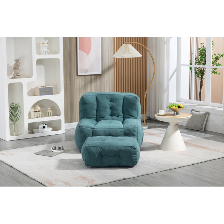 Bean Bag Chair Lazy Sofa with Memory Foam and Ottoman Green Modern