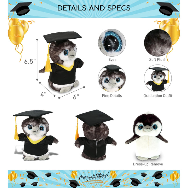 Grey Penguin Graduation Plush Toy with Gown and Cap W/Tassel 6.5