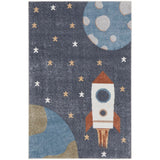 Nourison Astra Machine Washable Graphic Sky Blue 4' x 6' Kids Area Rug, Easy Cleaning, Non Shedding, Bed Room, Living Room, Dining Room, Kids Rug, Playroom, Nursery (4x6)