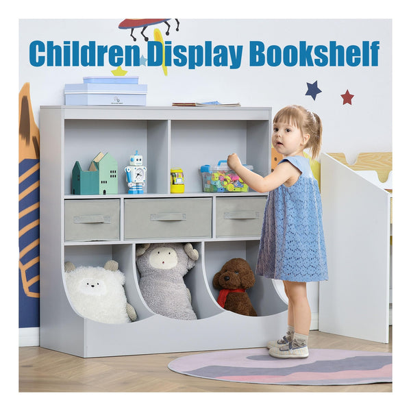 Children Display Bookshelf with Drawers Grey Modern Contemporary MDF