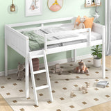 Wood Frame uardrail Design Twin Size Low Loft Bed Ladder Kids White