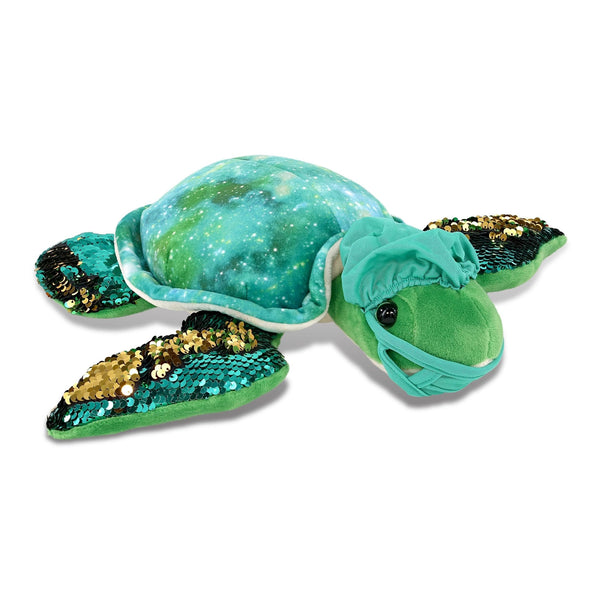 Space Sequin Sea Turtle Doctor Plush W/Scrub Uniform and Cap 16.5 Inches Green Polyester