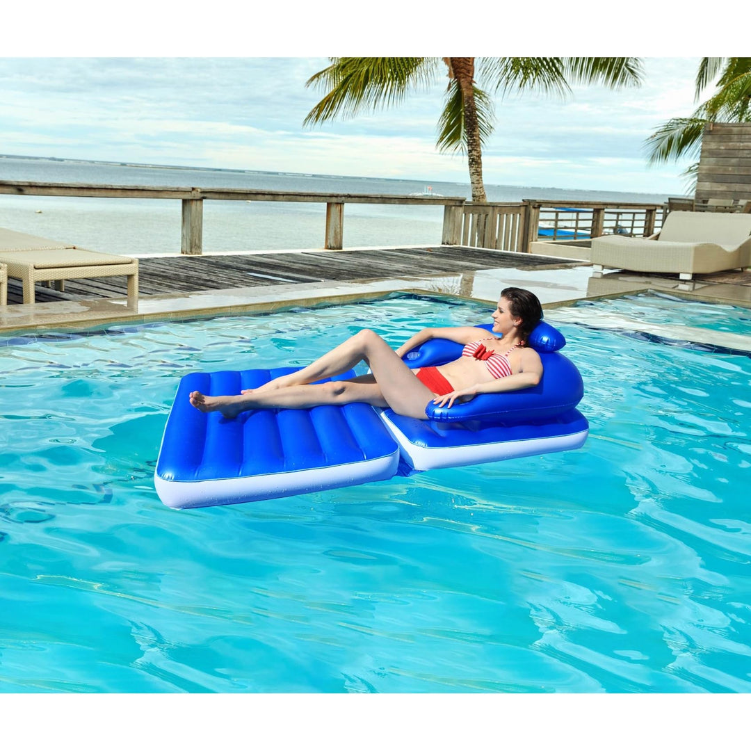 74" Blue Convertible Lounge Chair Inflatable Swimming Pool Float Plastic