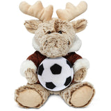 Sitting Moose with Brown Hooded Sweater Soccer Ball Plush 8 Inches Black White Polyester