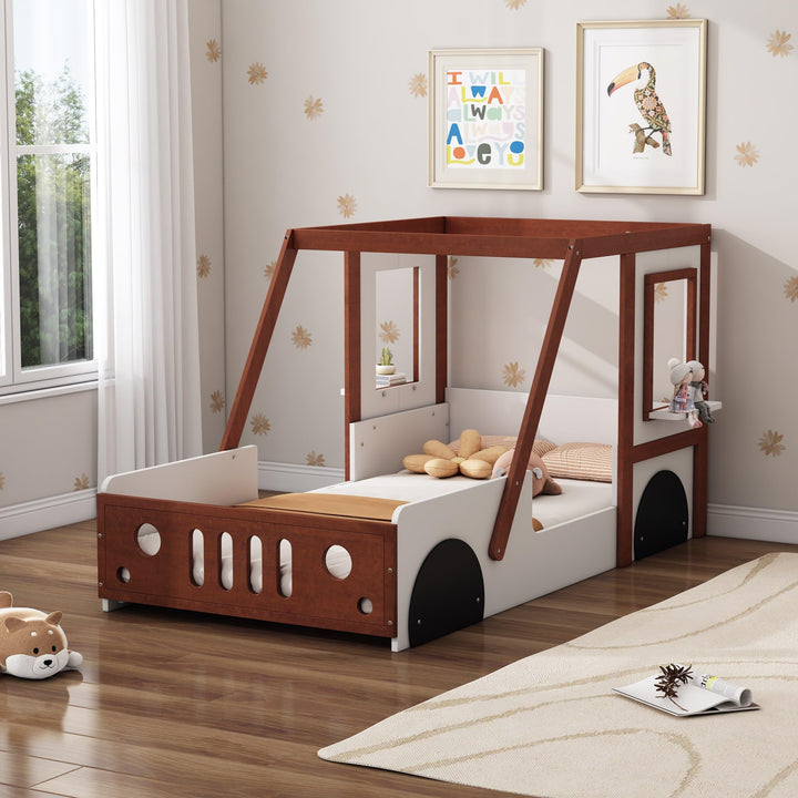 Fun Play Twin ar Bed ar-Shaped for Kids White/Orange Orange Modern