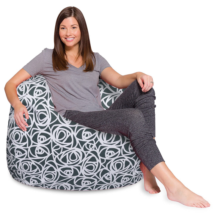 Posh Creations Bean Bag Chair for Kids, Teens, and Adults Includes Removable and Machine Washable Cover, 48in - X-Large, Canvas Roses Gray