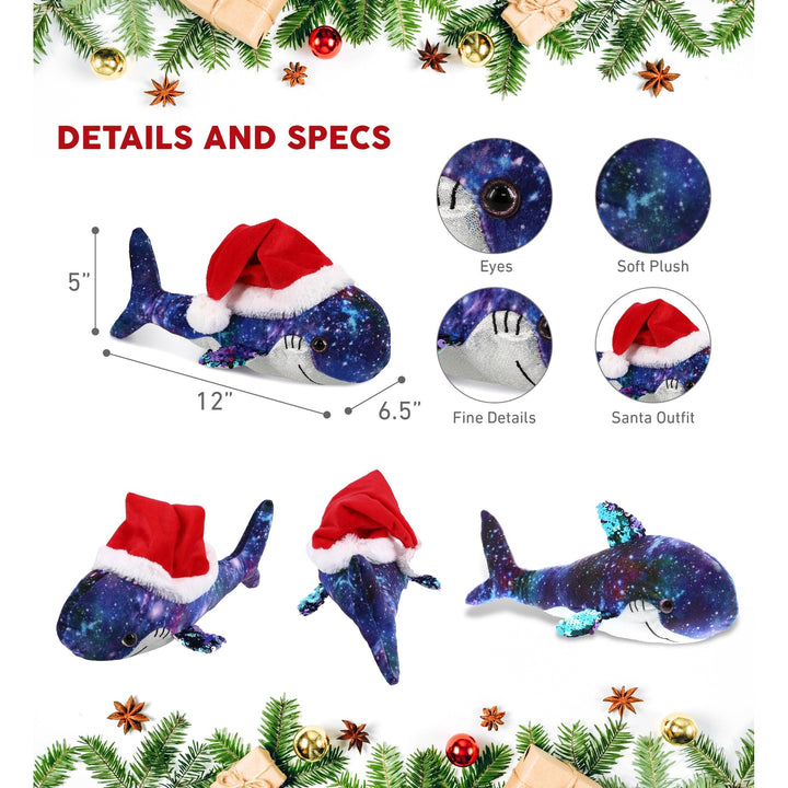 Santa Space Sequin Shark Stuffed Animal Plush with Hat 12 Inches