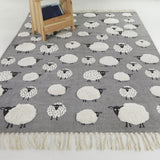 Wooly Kids Sheep Area Rug 5'3" X 7' Black Grey White Animal Novelty