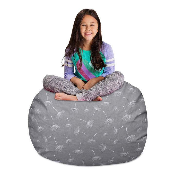 Posh Creations Kids Stuffed Animal Storage Bean Bag Chair Cover - Childrens Toy Organizer, Large-38in, Canvas White Dandelions on Gray