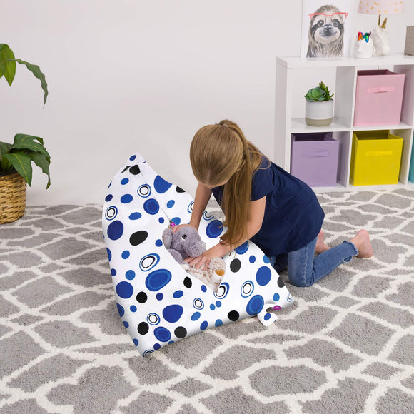 Posh Creations Stuffed Animal Storage Bean Bag Chair Kids, Teens and Adults-Stuffie Seat Cover ONLY, 100L-Medium, Canvas Bubbles Blue and White