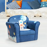 Fashion Upholstered Children Armrest Sofa W/Astronaut Pattern Blue Modern Contemporary Wood Finish Cushioned Seat