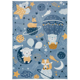 Kids Collection Stars Planets Cheerful Animals Navy Rug 5'x'7' 5" X 7"