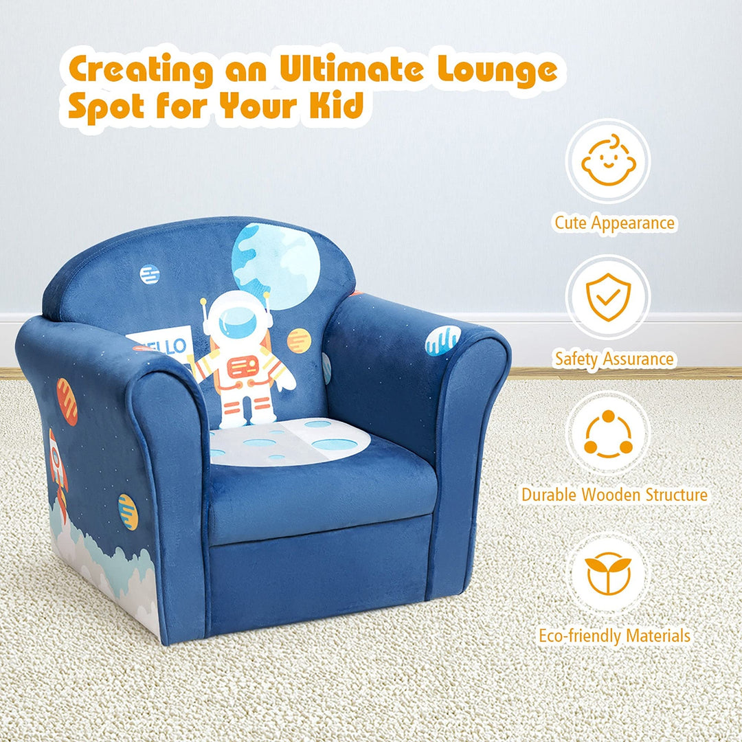 Fashion Upholstered Children Armrest Sofa W/Astronaut Pattern Blue