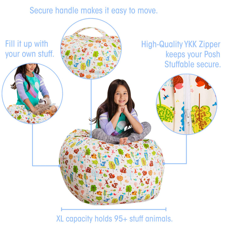 Posh Creations Stuffable Kids Stuffed Animal Storage Bean Bag Chair