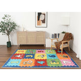 Kids Collection Colorful Numbers Letters Design Playful Rug 5'x'7' 5" X 7" Blue Graphic Tween Patterned Rectangle Cotton Polyester Rubber Latex Free Washable