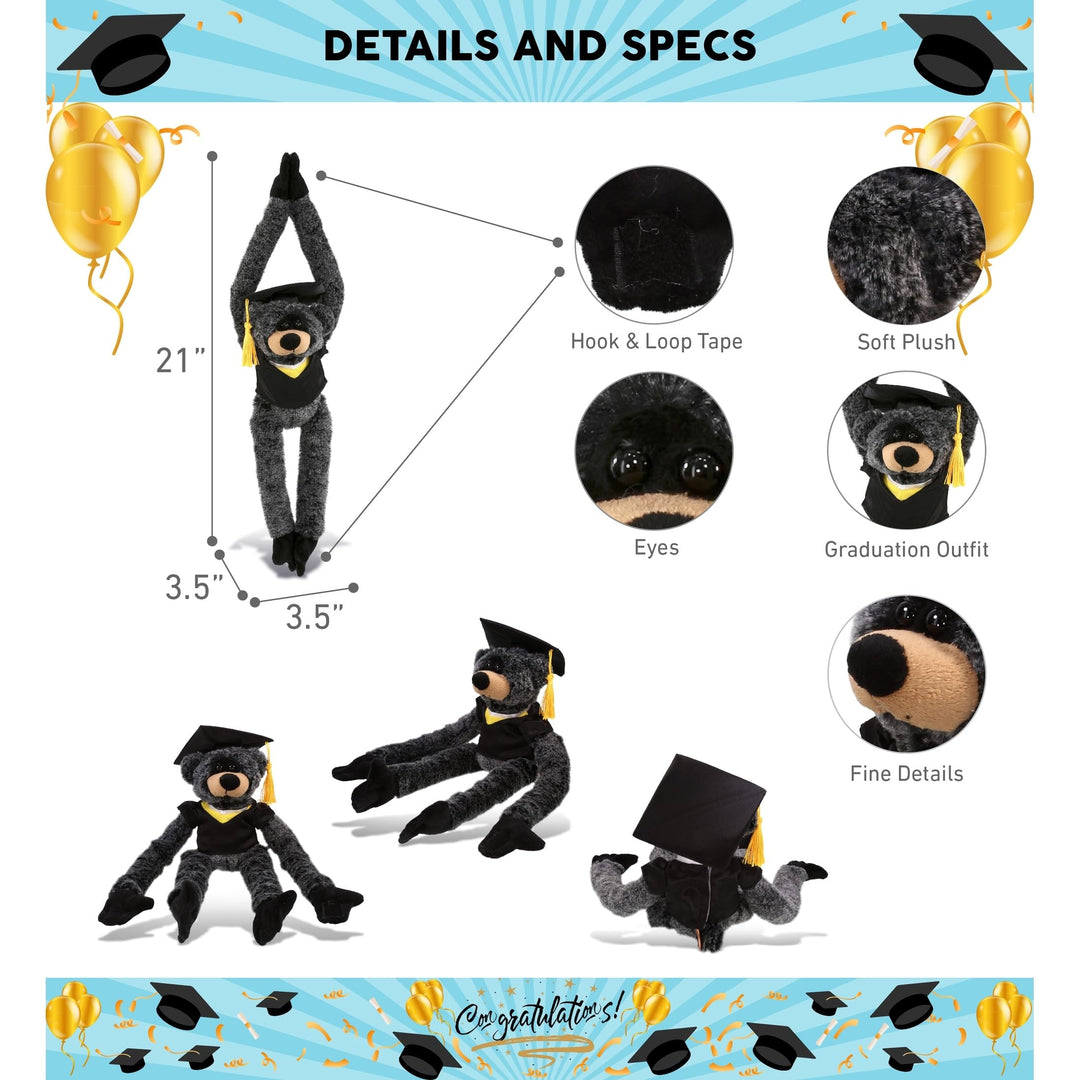 Long Arms Black Bear Graduation Plush Toy with Gown and Cap 21