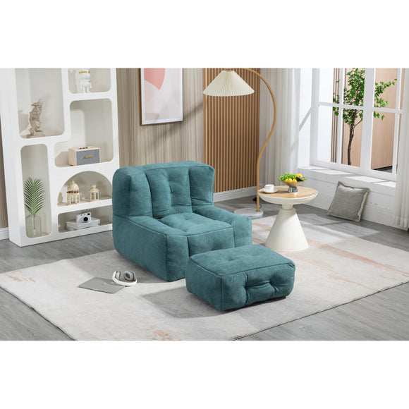 Bean Bag Chair Lazy Sofa with Memory Foam and Ottoman Green Modern Contemporary Solid Microfiber