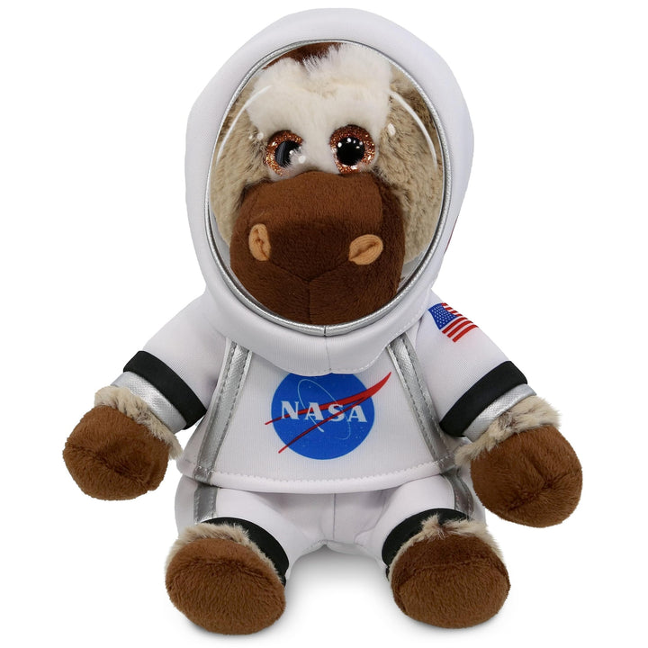 Donkey with Ribbon Astronaut Helmet and Suit 9 Inches Brown White Polyester