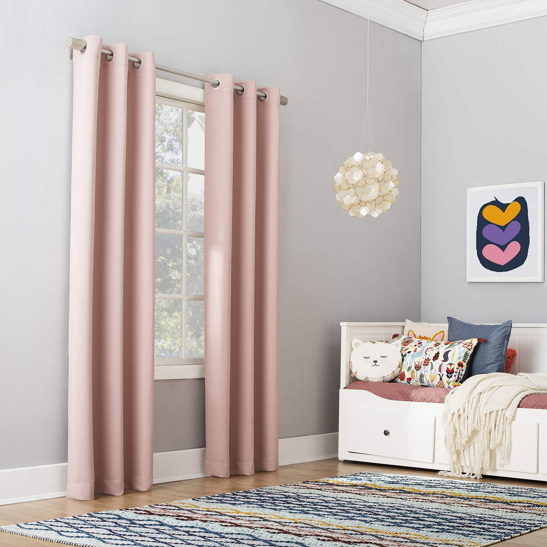 Sun Zero - 55407 Riley Kids Bedroom Blackout Grommet Curtain Panel, 40" x 84", Blush