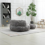 Bean Bag Chair Fur Lazy Sofa with Ottoman Grey Solid Modern Contemporary Foam Includes Hardware Padded Seat