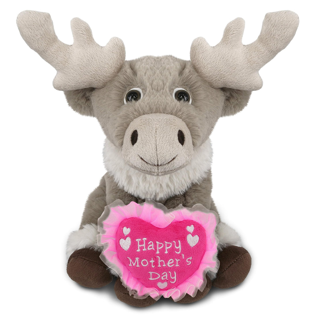 Plush Squat Reindeer with Pink Heart 8.5 Inches Brown Grey Polyester